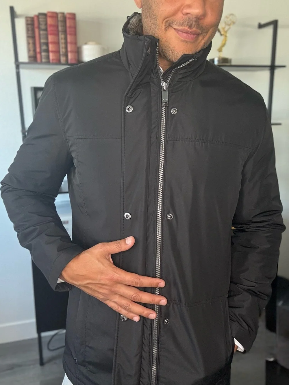 Men's Black Faux Fur-Lined Winter Coat - Classic Parka